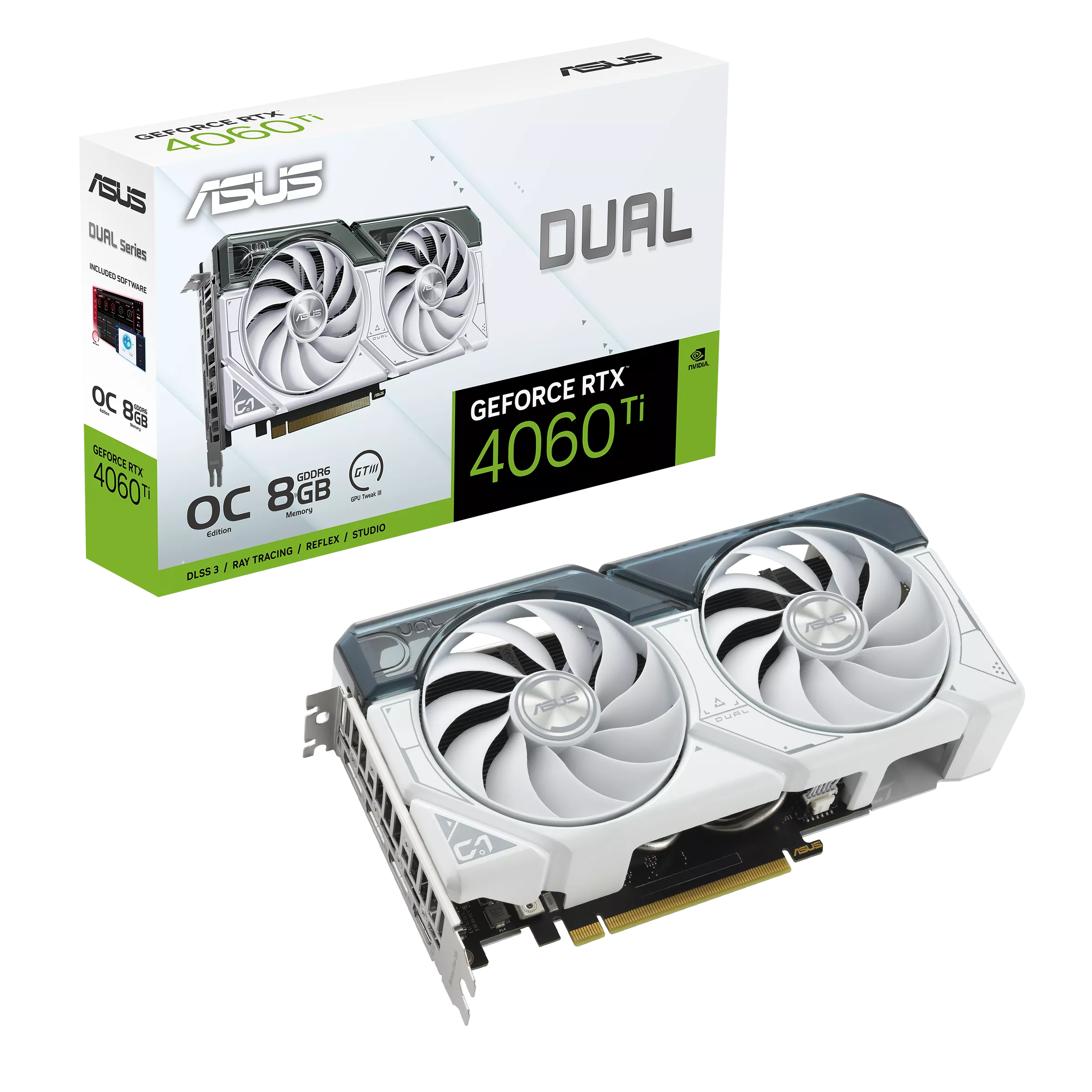 ASUS Dual GeForce RTX™ 4060 Ti White OC Edition 8GB GDDR6- Graphics Card ASUS Dual GeForce RTX™ 4060 Ti White OC Edition 8GB GDDR6- Graphics Card